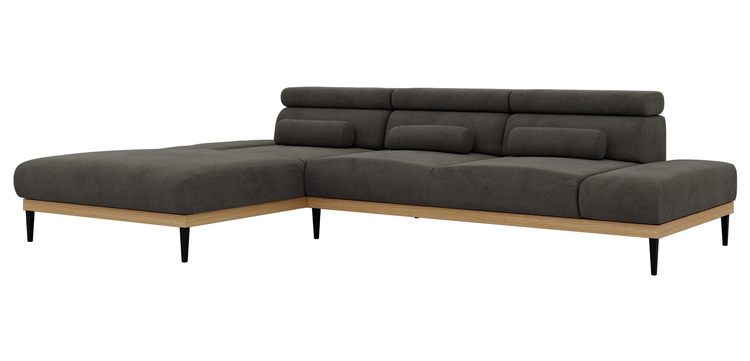 ECKSOFA PAVERO L - Dunkelgrau Velvet - Links Seite - Dunkelgrau/Schwarz, Textil/Metall (205/316cm) - MKS