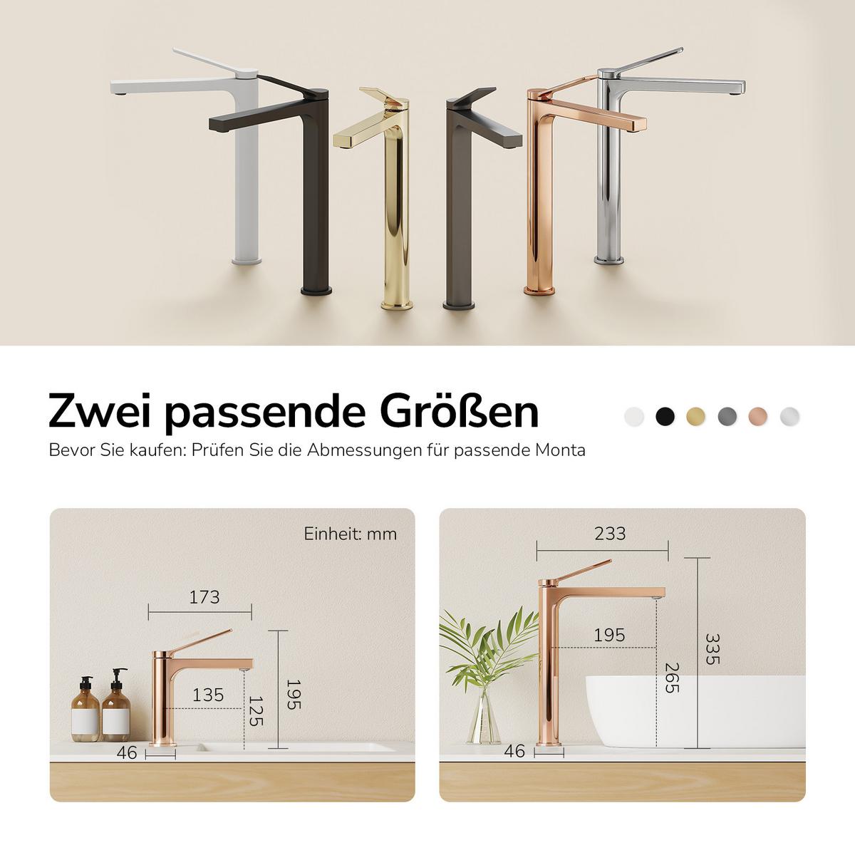 WASCHTISCHARMATUR mit Zertifiziertem Filterelement Rosengold Hoher Stil - Roségold, Metall (23.3/4.6/33.5cm) - EMKE