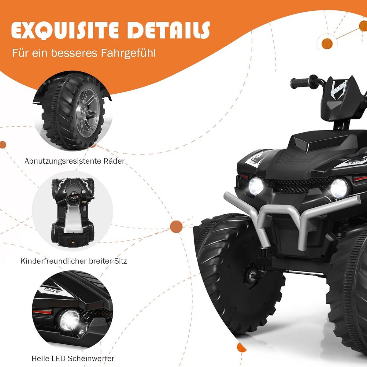 KINDERQUAD 12V Elektro Schwarz - Schwarz, Kunststoff (104/74/67cm) - COSTWAY