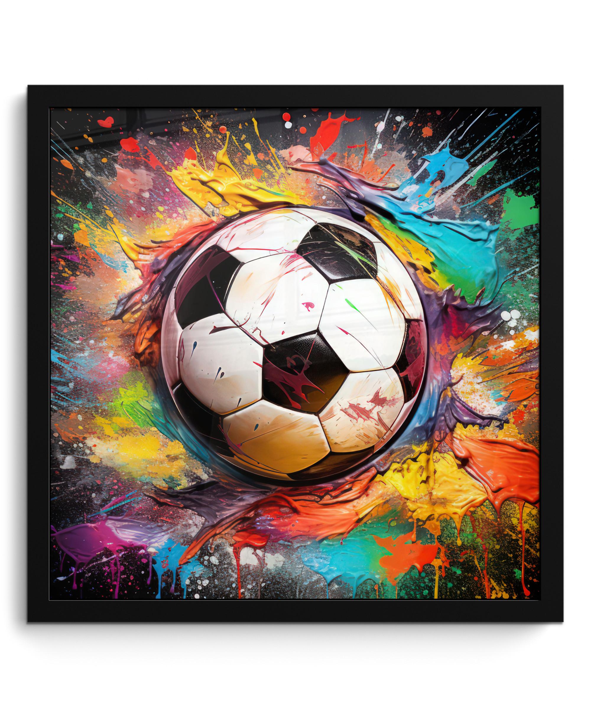 POSTER MIT RAHMENGERAHMTES BILD Fußball - Farbe - Farben - Schwarz - Weiß 40x40 cm - Weiß, Papier (40/40cm) - MuchoWow