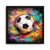 POSTER MIT RAHMENGERAHMTES BILD Fußball - Farbe - Farben - Schwarz - Weiß 40x40 cm - Weiß, Papier (40/40cm) - MuchoWow
