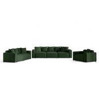 SOFASET Megan 3-2-1 In Poso - Dunkelgrün, Holzwerkstoff/Textil (327/75/98cm) - Fun Möbel