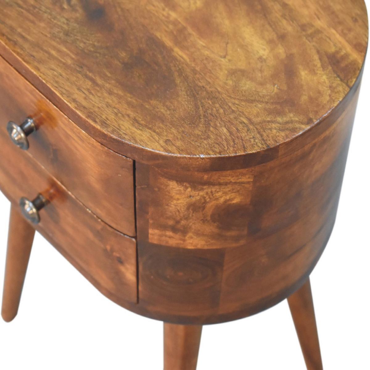 NACHTTISCH Mini, 2 Schubladen, Nordische Beine, Brown - Kastanienfarben/Messingfarben, Holz/Metall (35/50/25cm) - Artisan Furniture