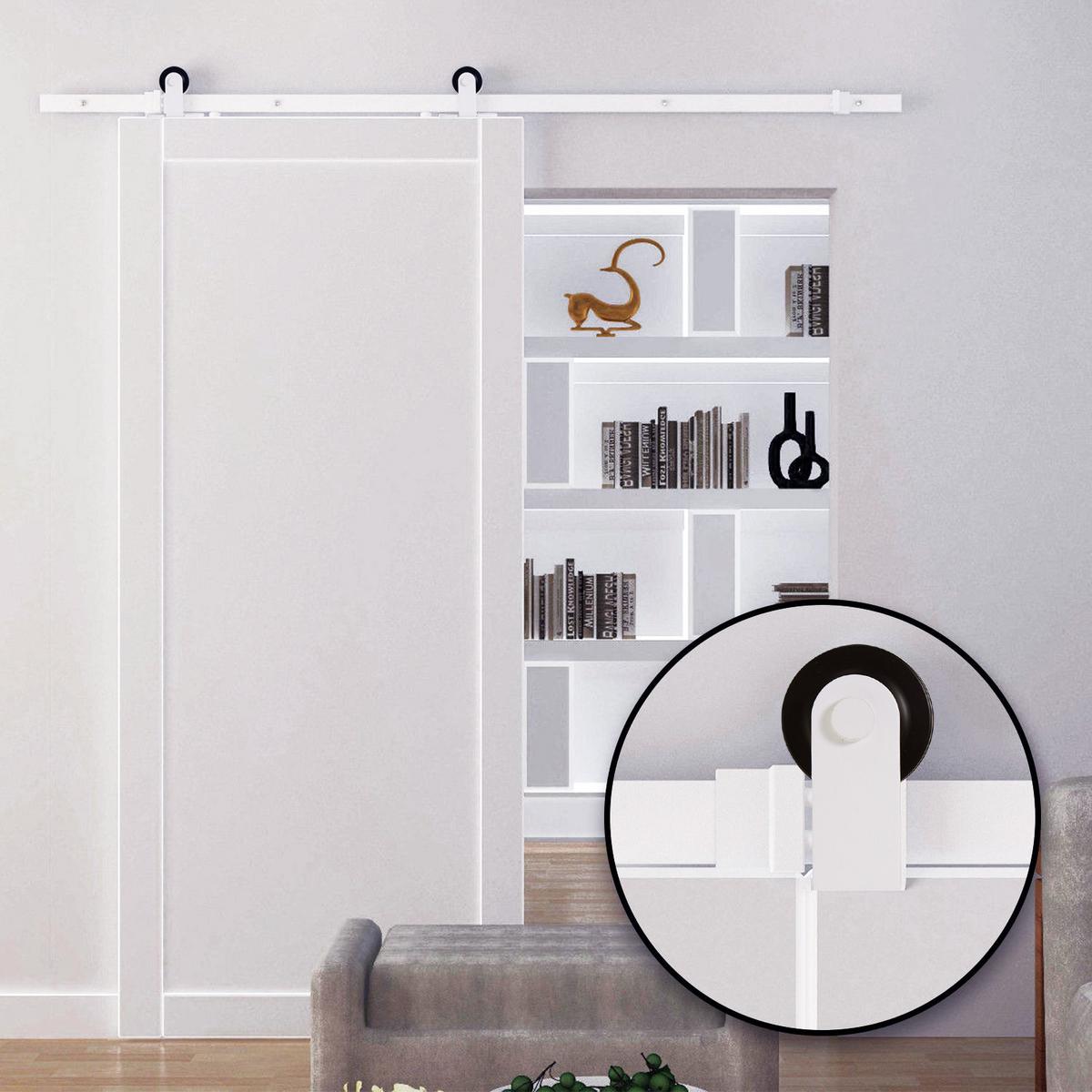 SCHIEBETÜREN-BESCHLAGSATZ 183 cm Komplett-Set mit Schienen, Rollen Weiß - Weiß, Metall (4/0.6/183cm) - HOMCOM