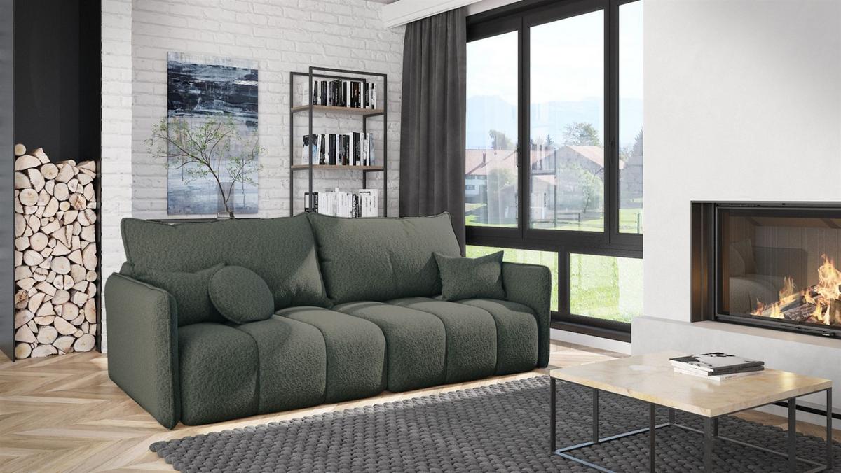 SOFASET Morgano 3-2-1 - Anthrazit, Holzwerkstoff/Textil (216/86/102cm) - Fun Möbel