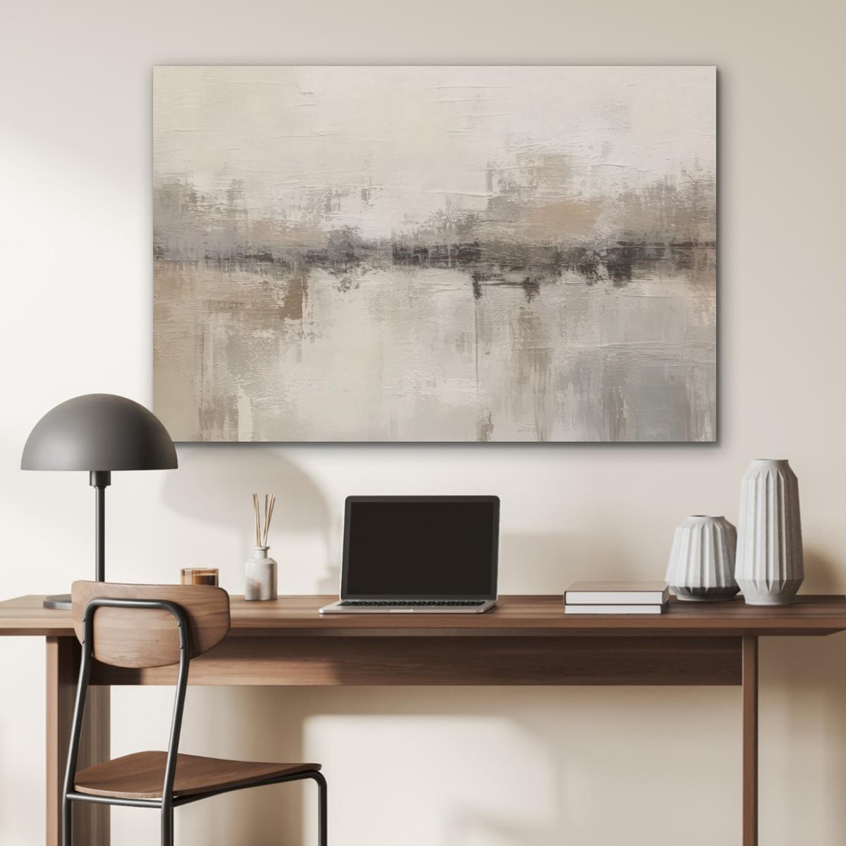 AKUSTIKBILD Moderne Kunst - Abstrakt - Beige Wandbild Wohnzimmer 100x70 cm - Beige, Kunststoff (100/70/0.9cm) - MuchoWow