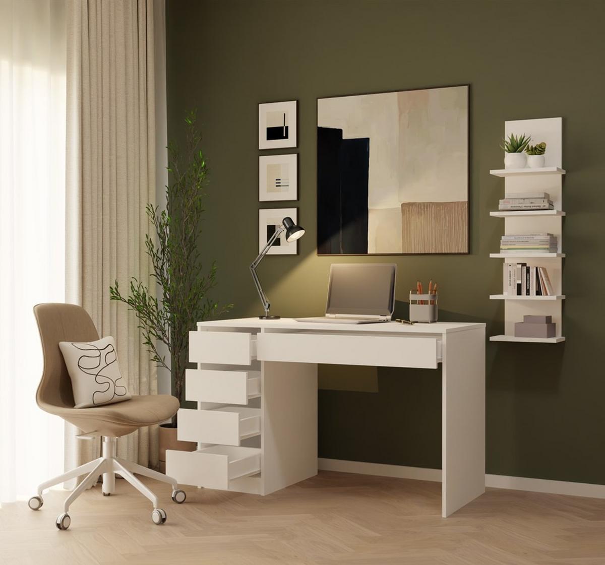 SCHREIBTISCH Weiß 120/77/55 - Weiß, Holzwerkstoff (90/50/77cm) - RAUMHIRSCH FURNITURE
