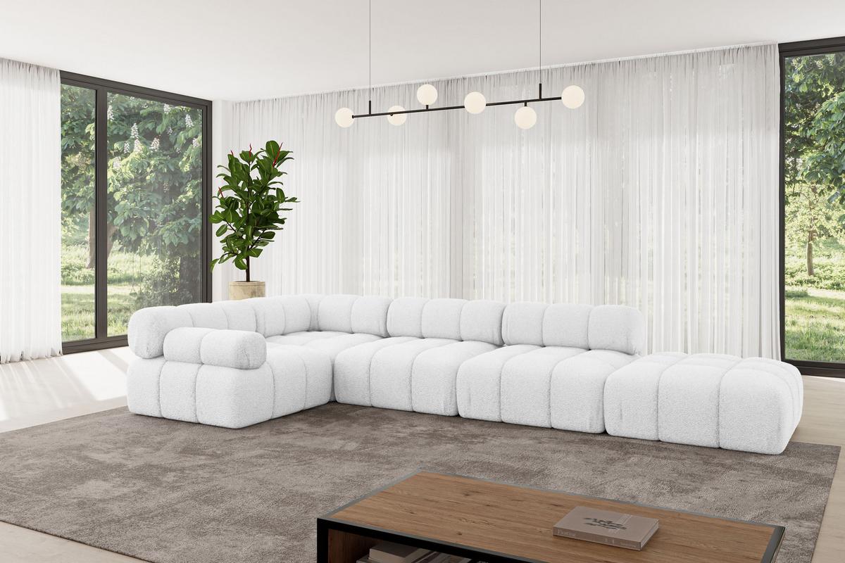 ECKSOFA modulares Sofa Felto-L2 - 380x190x70 cm Weiß Bouclé - Weiß, Holzwerkstoff/Textil (380/190cm) - ALTDECOR