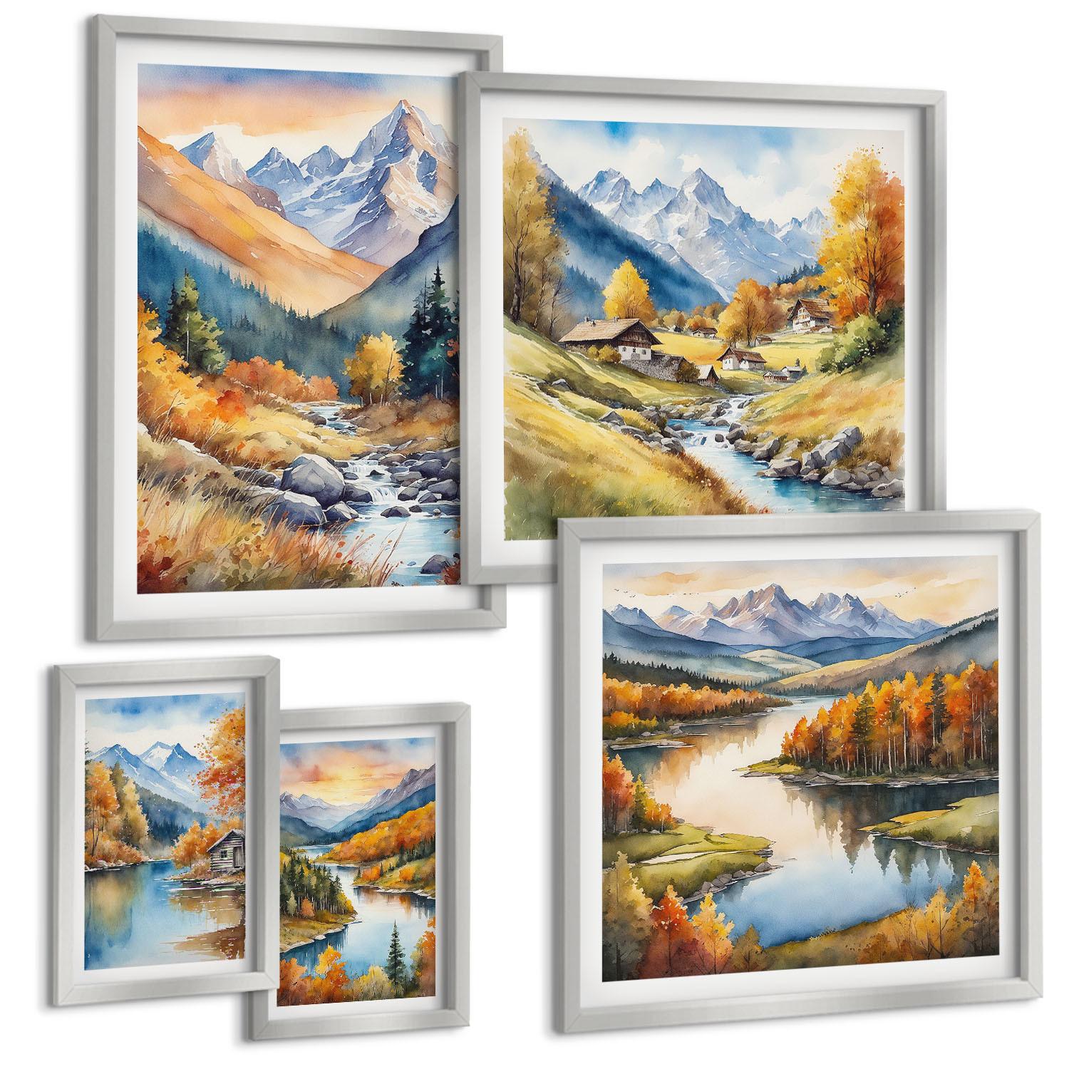 BILDER SET 5er Set - 50x50 cm & 20x30 cm & 40x60 cm Silberner Rahmen - Ansichten der Zitronenarchitektur von Positano - Silberfarben, Kunststoff (40/60cm) - TULUP