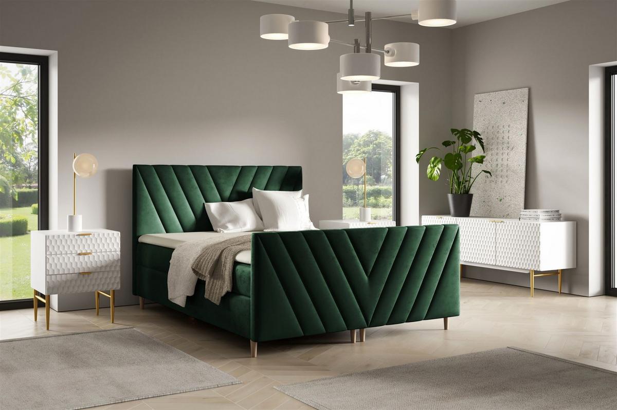 BOXBETT Carlito Premium - Grün, Holzwerkstoff/Textil (180/200cm) - Fun Möbel