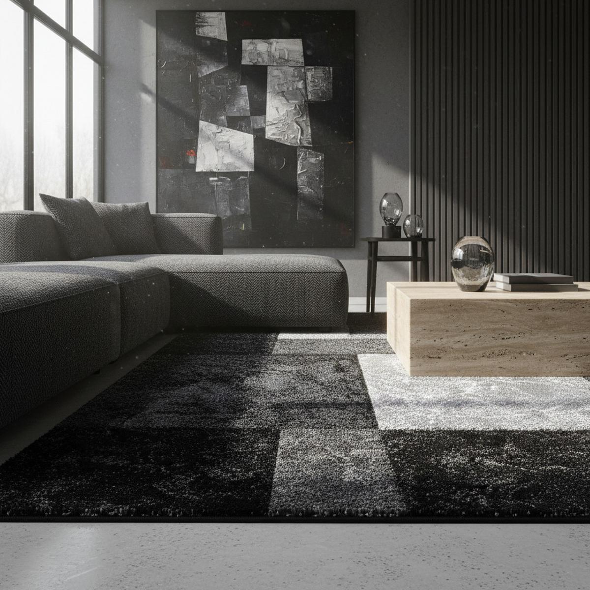 KURZFLORTEPPICH LATEMAR, kariert, Schwarz, 140 x 200 cm - Schwarz, Textil (140/200cm) - KADIMA DESIGN