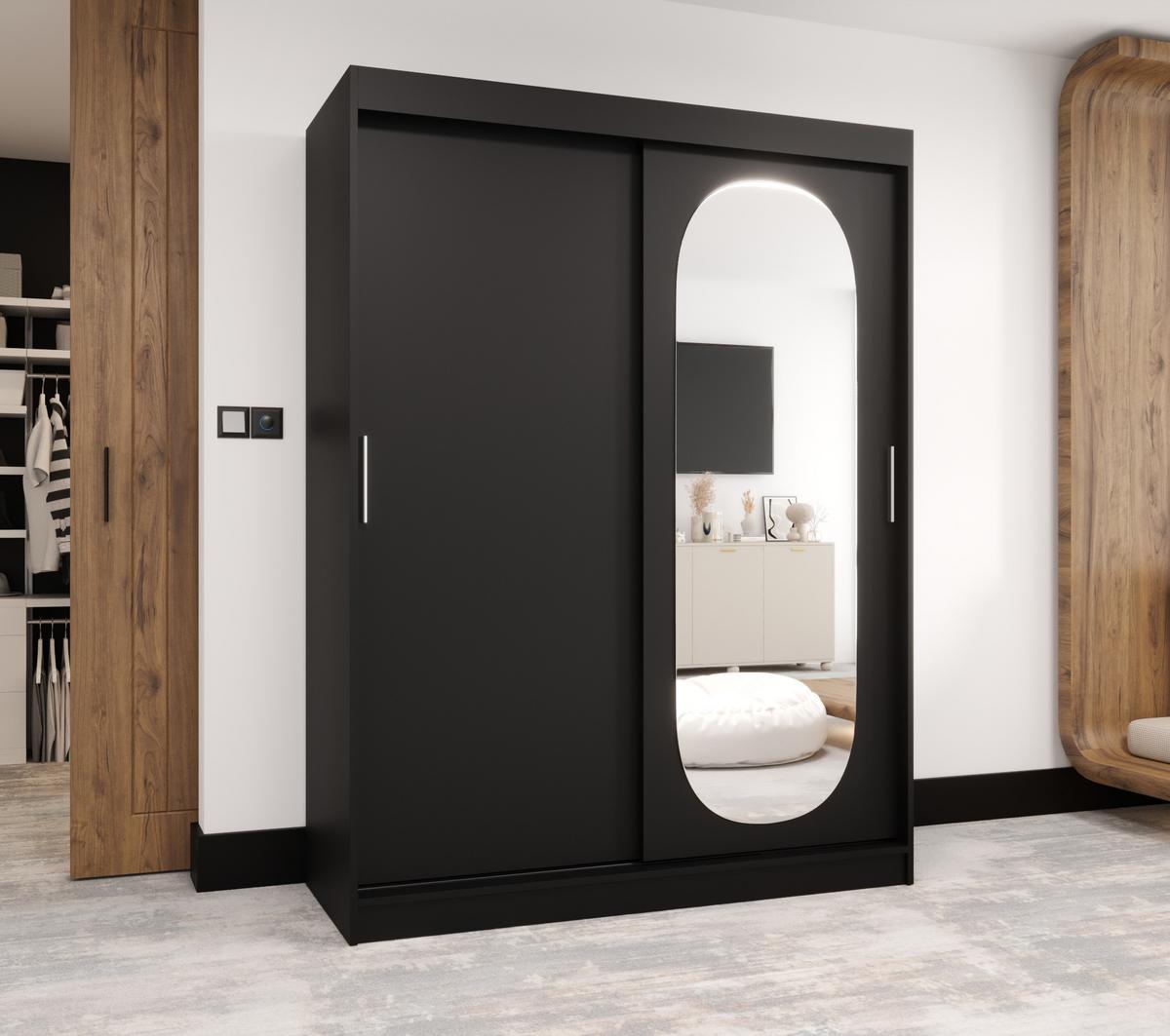 SCHIEBETÜRENSCHRANK mit Spiegel ROYAL 200/150/62 2-türig - Silberfarben/Schwarz, Holz (150/62/150cm) - MÖBEL KRYSPOL