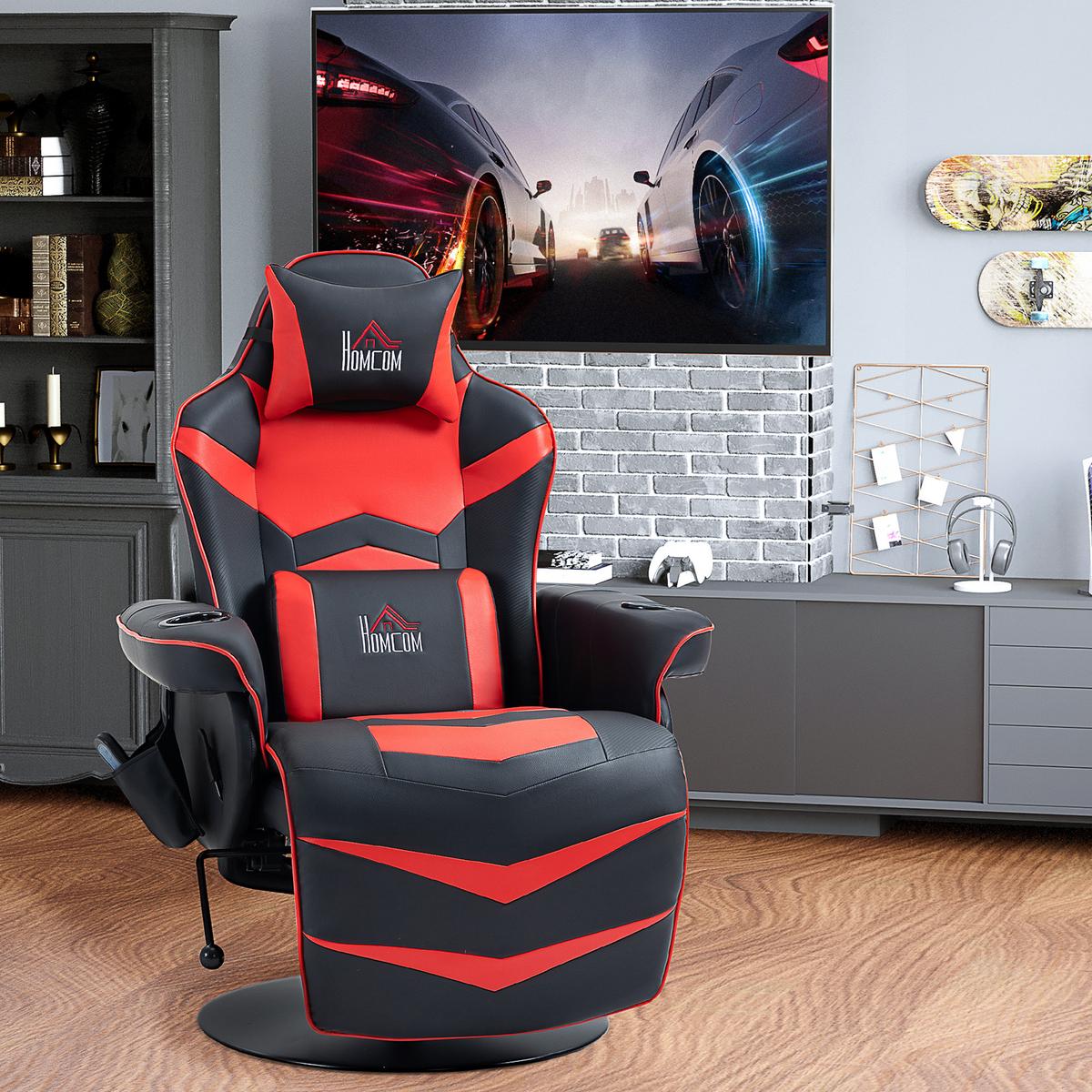 RELAXSESSEL mit Massagefunktion, Elektrisch Fernsehsessel mit Liegefunktion - Rot/Schwarz, Leder/Metall (80/111.5/78cm) - HOMCOM