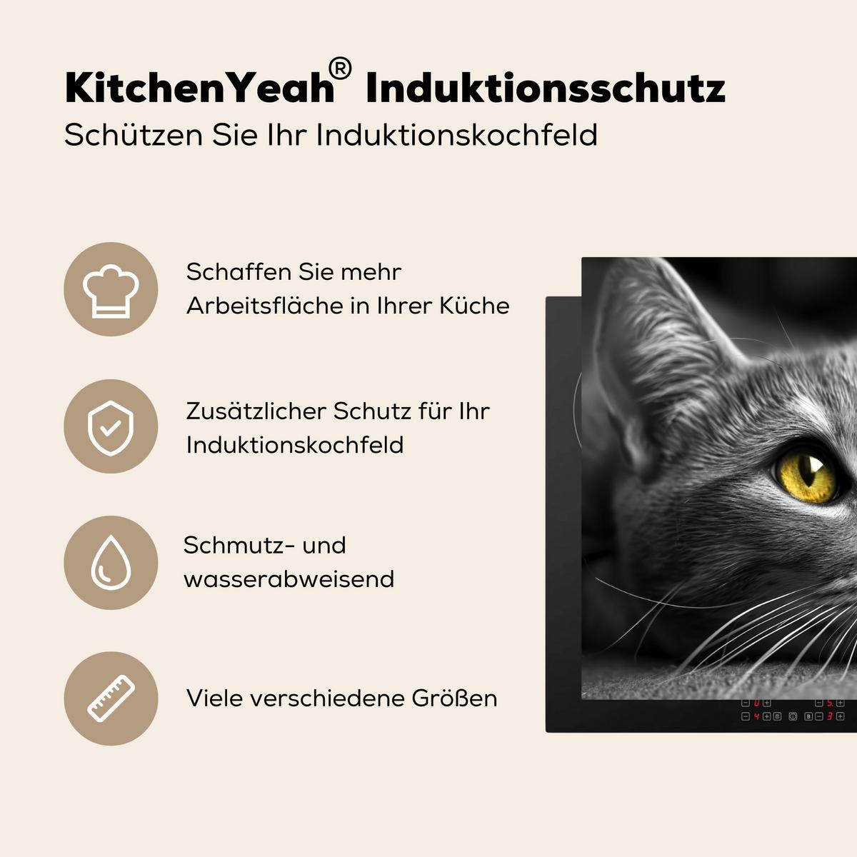 HERDABDECKPLATTE Katze - Grau - Tiere - Katze Abdeckung Ceranfeld 57.6x51.6 cm - Grau, Kunststoff (57.6/51.6/0.2cm) - MuchoWow
