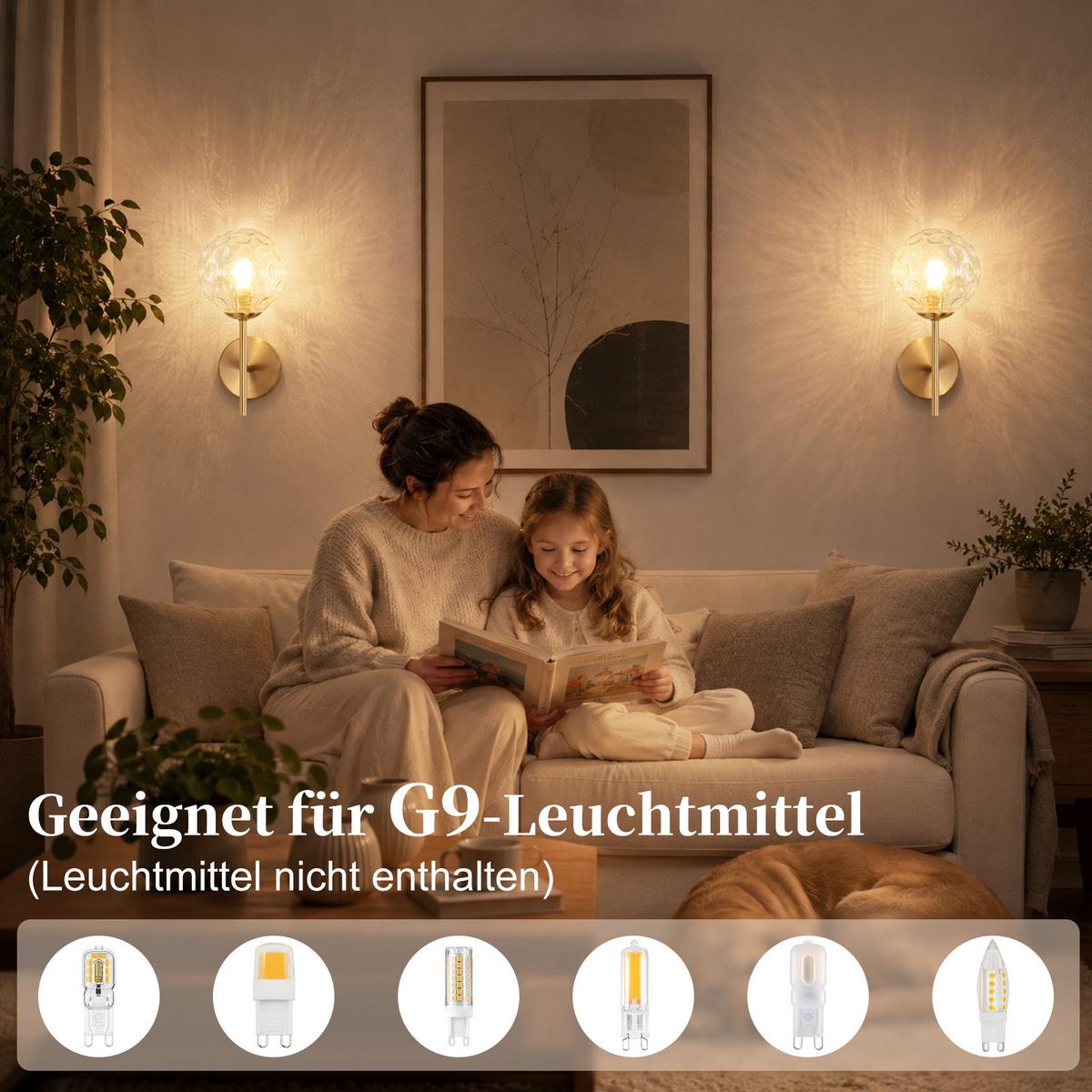 WANDLEUCHTE Tyvax 24/12/16 cm - Goldfarben, Glas/Metall (12/16/24cm) - ZMH