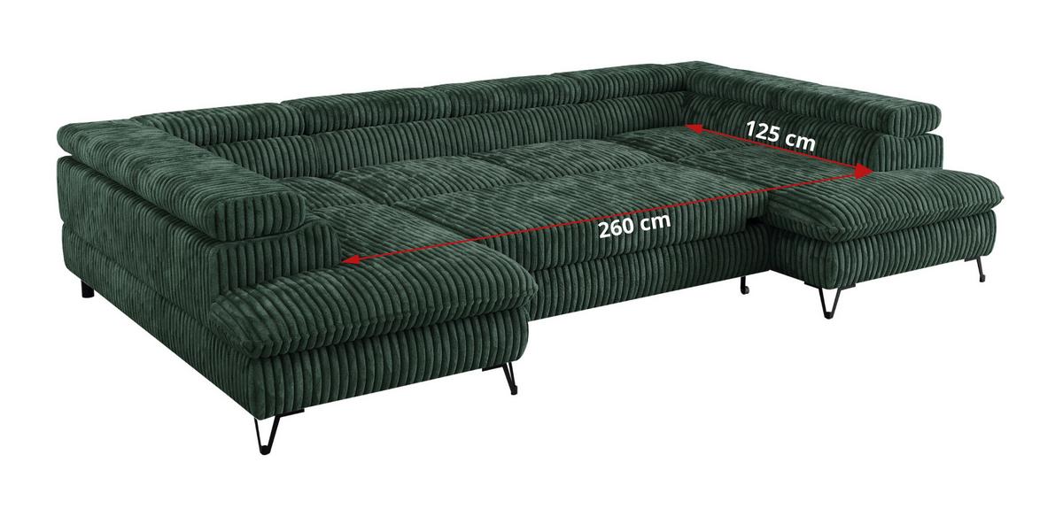 WOHNLANDSCHAFT PEDRO U Cord Grün - Schwarz/Grün, Textil/Metall (346/76/208cm) - MKS