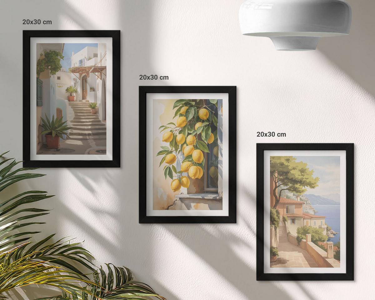 BILDER SET 3er Set - 20x30 cm Schwarzer Rahmen - Lemon Streets Meerblick - Schwarz, Kunststoff (20/30cm) - TULUP
