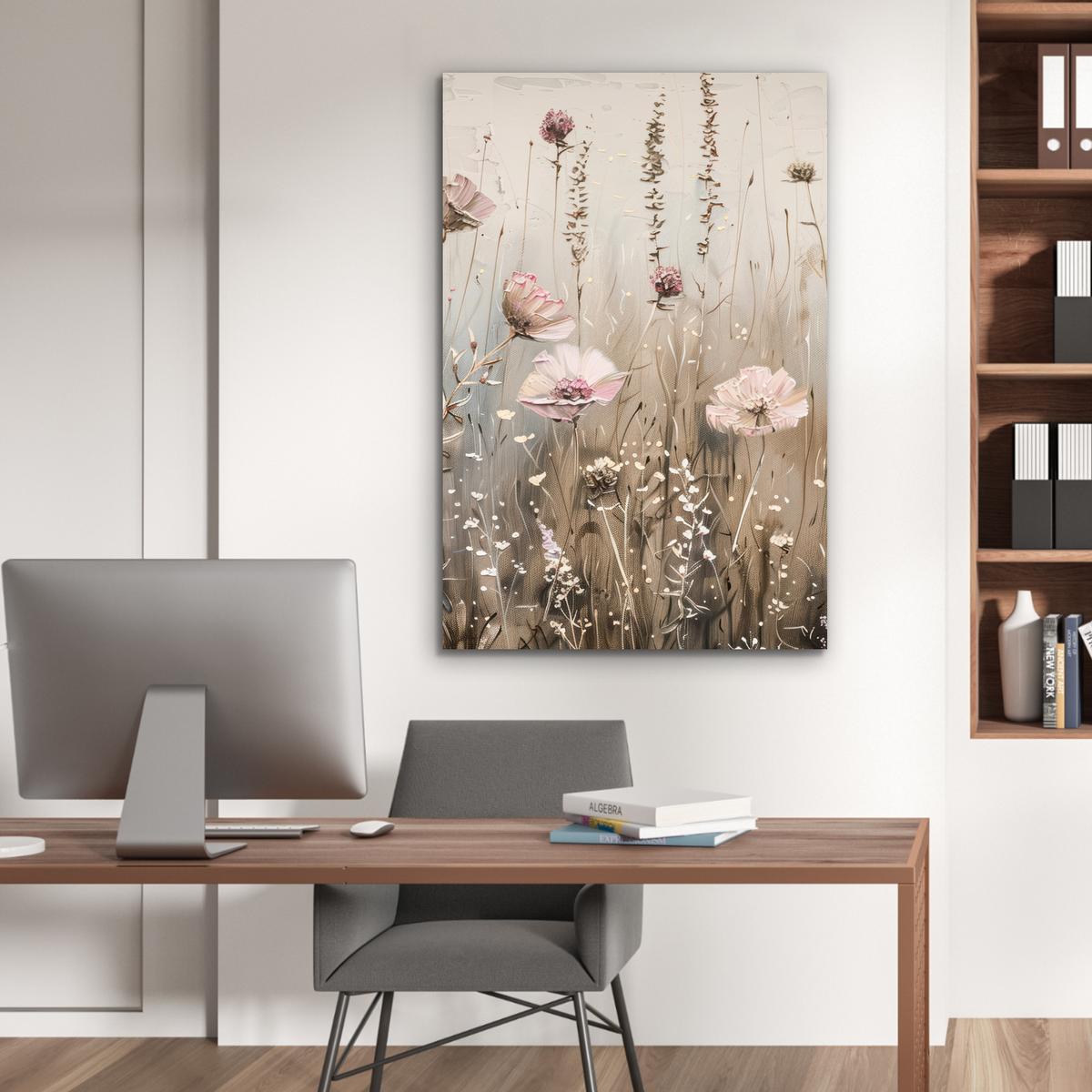 METALLBILD Blumen - Rosa - Modern - Beige 80x120 cm - Beige, Metall (80/120cm) - MuchoWow