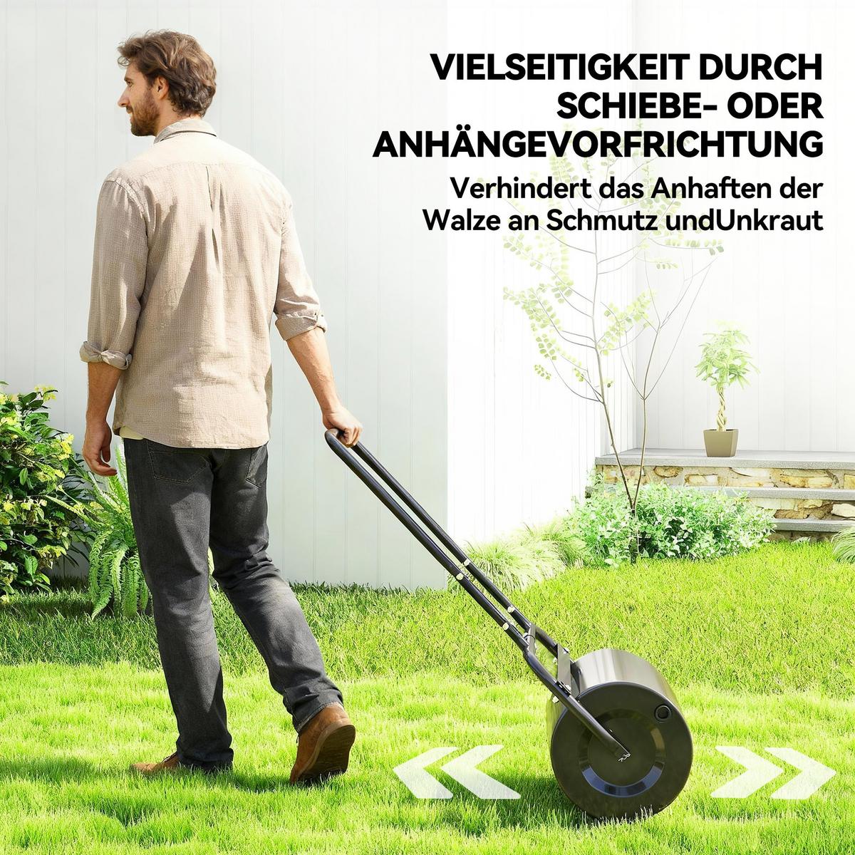 RASENWALZE mit U-Griff Gartenwalze Gartenrolle Wasser-/ Sandfüllung Metall - Schwarz, Metall (32.5/113/58cm) - Outsunny
