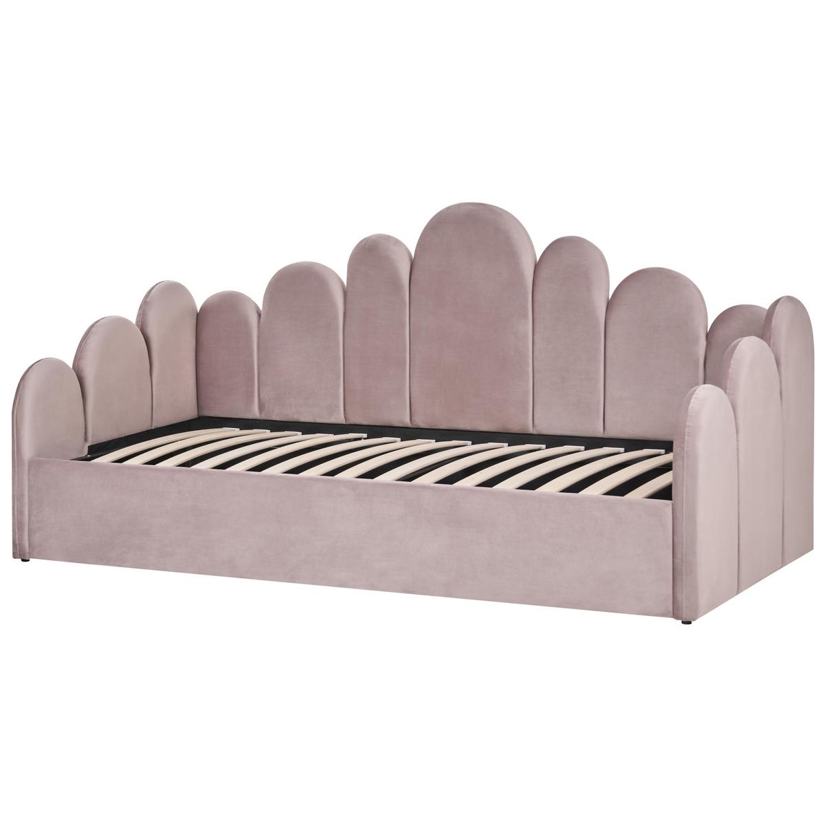 BETT mit Stauraum 90/200 cm Samtstoff Pastellrosa Polignac - Pink, Textil (90/200cm) - Beliani
