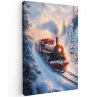 LEINWANDBILD Weihnachtszug - Schnee - Winter - Weihnachten Deko Groß 90x140 cm - Dunkelrot, Textil (90/140cm) - MuchoWow