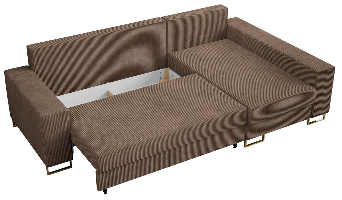 ECKSOFA Dorian Cord Hellbraun - Hellbraun/Goldfarben, Textil/Metall (242/138cm) - MKS