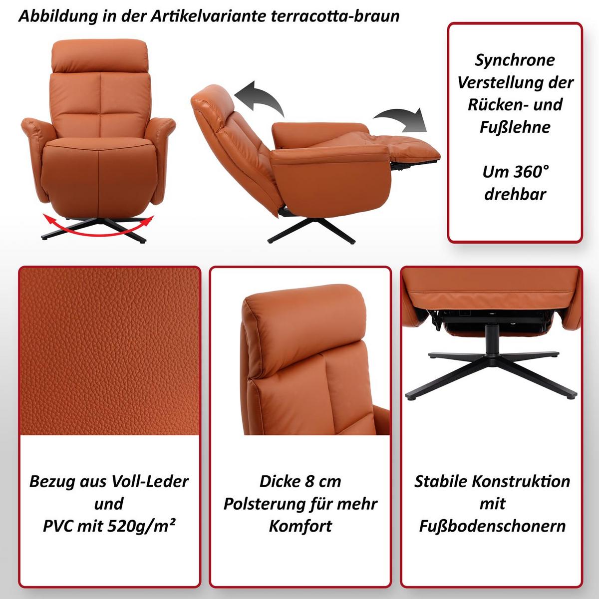 RELAXSESSEL Orange - Terracotta/Orange, Leder (76/110/153cm) - MCW