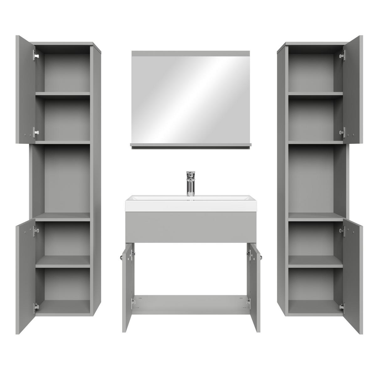 BADMÖBEL-SET Montreal 5 Teile Grau Matt - 60 x 35 x 51 cm - Grau, Holz (60/51/35cm) - Badplaats