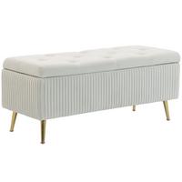SITZTRUHE Mehrschichtholz Schaumstoff Samt Eisen Cremeweiß - Goldfarben/Creme, Textil/Metall (44.5/46/110cm) - HOMCOM