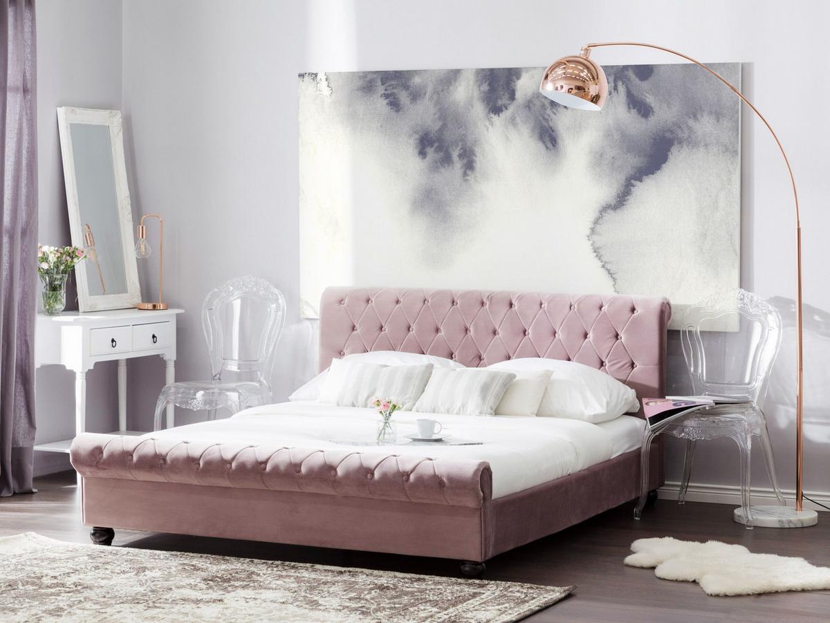 POLSTERBETT 180/200cm Rosa Avallon - Pink, Textil (180/200cm) - Beliani