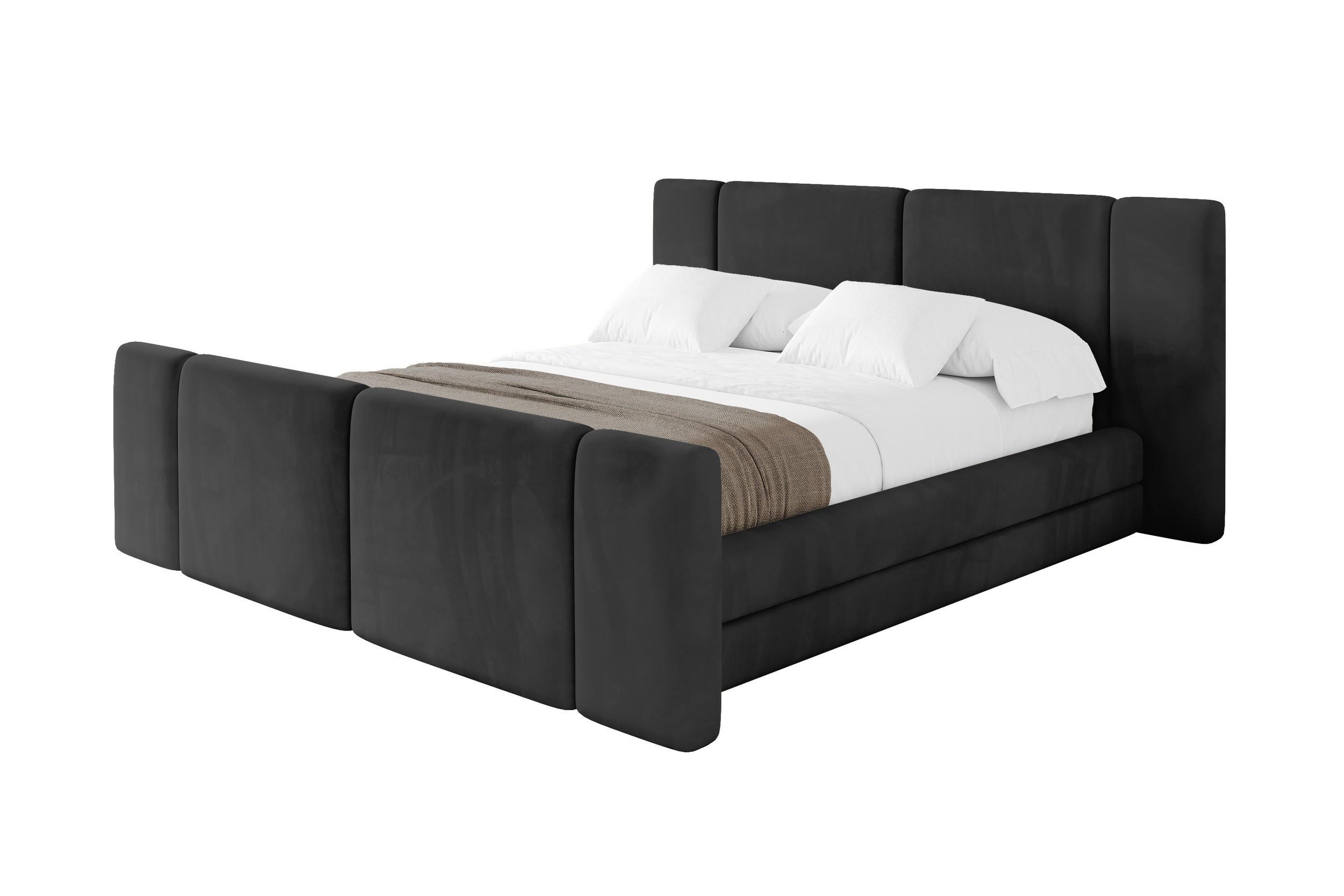 POLSTERBETT mit Bettkasten, Fußteil und Lattenrost, Boxbett ohne Matratze - TEVO-Z 160x200 Schwarz - Schwarz, Holzwerkstoff/Textil (160/200cm) - ALTDECOR