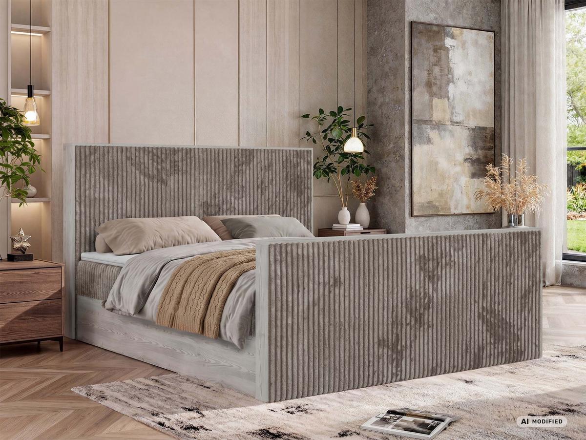 BOXBETT NORDIC DUO 160/200 - Hellbraun Cord - Topper Visco - H3 - Hellbraun/Schwarz, Kunststoff/Textil (160/200cm) - MKS