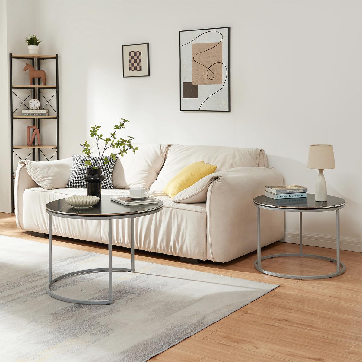COUCHTISCH SET Skagen 2-teilig 70/70/50 - Silberfarben/Schwarz, Holzwerkstoff (70/70/50cm) - [en.casa]