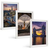 BILDER SET 3er Set - 40x60 cm Weißer Rahmen - Stadtbrücken, Uhrtürme - Weiß, Kunststoff (40/60cm) - TULUP