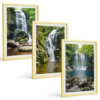 BILDER SET 3er Set - 40x60 cm Goldrahmen - Wasserfälle, grüne Umgebung - Goldfarben, Kunststoff (40/60cm) - TULUP