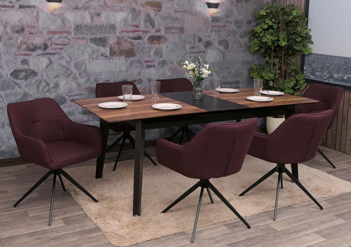 ESSZIMMERSTUHL Schwarz, Bordeaux 6er-Set - Bordeaux/Schwarz, Textil (53/80/59cm) - MCW