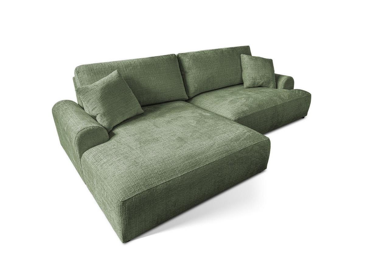 ECKSOFA Melvano mit Schlaffunktion und Bettkasten im Japandi-Stil aus weichem Grün Chenille-Stoff - Schwarz/Grün, Holz/Kunststoff (145/240cm) - S-Style