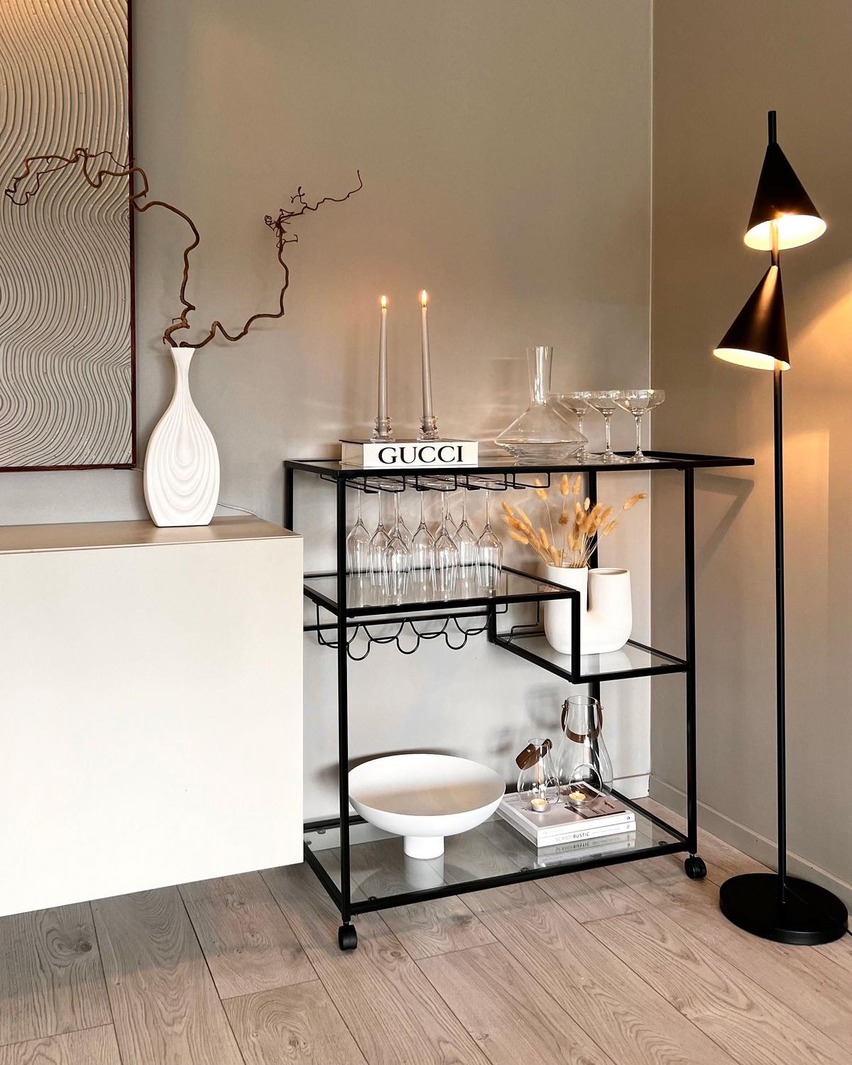 SERVIERWAGEN Schwarz Marcola - Transparent/Schwarz, Metall (103/94/40cm) - Beliani
