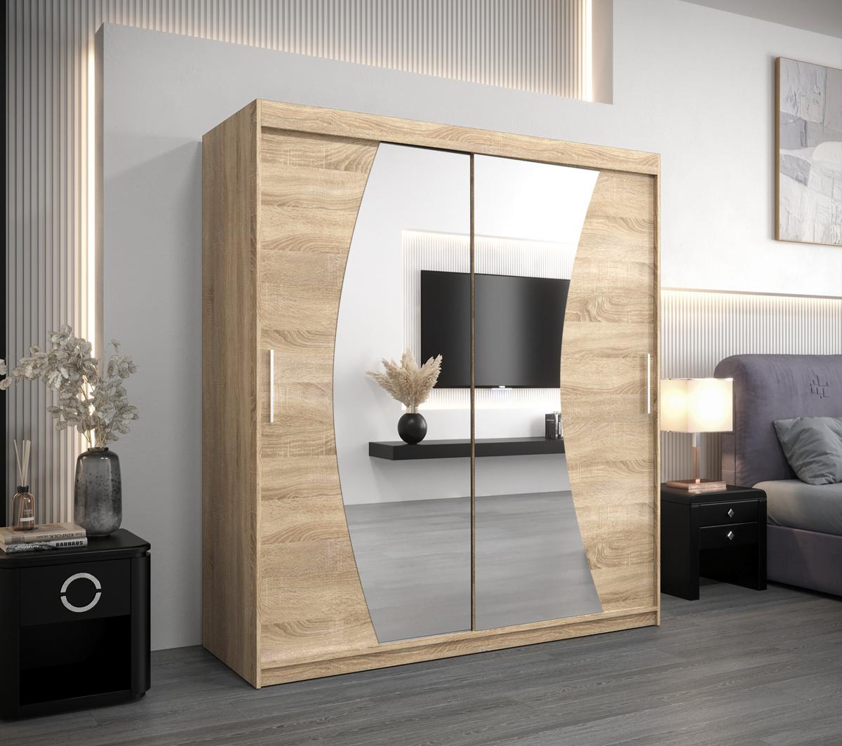SCHWEBETÜRENSCHRANK 200/180/62 2-türig - Silberfarben/Sonoma Eiche, Holz/Kunststoff (180/200/62cm) - MÖBEL KRYSPOL