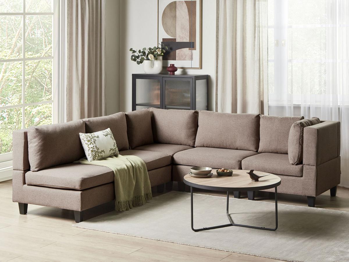 ECKFSOFA Modul 5-Sitzer linksseitig Braun Stoff Unstad - Schwarz/Braun, Textil (228/228cm) - Beliani