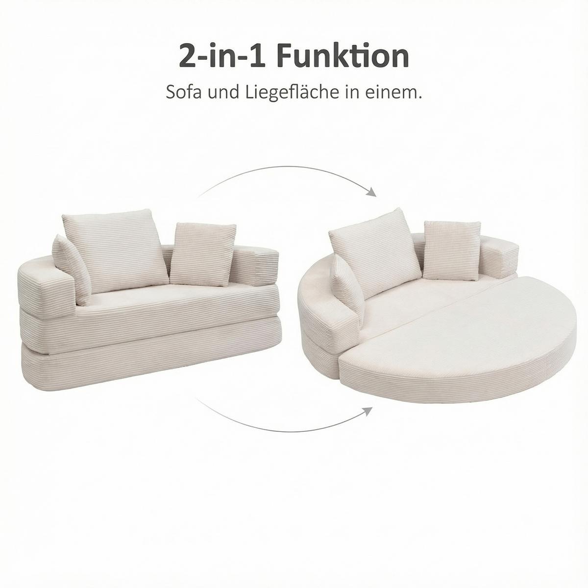 SOFABETT Klappbares Gästebett & Modulares Sofa aus weichem Cord-Stoff - Beige, Textil (173/40/176cm) - Urban Meuble