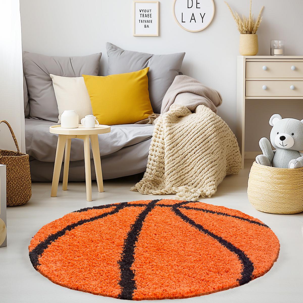 SPIELTEPPICH MATREI in Orange, mit Basketball-Motiv, Ø 120 cm - Orange, Textil (120/120cm) - KADIMA DESIGN