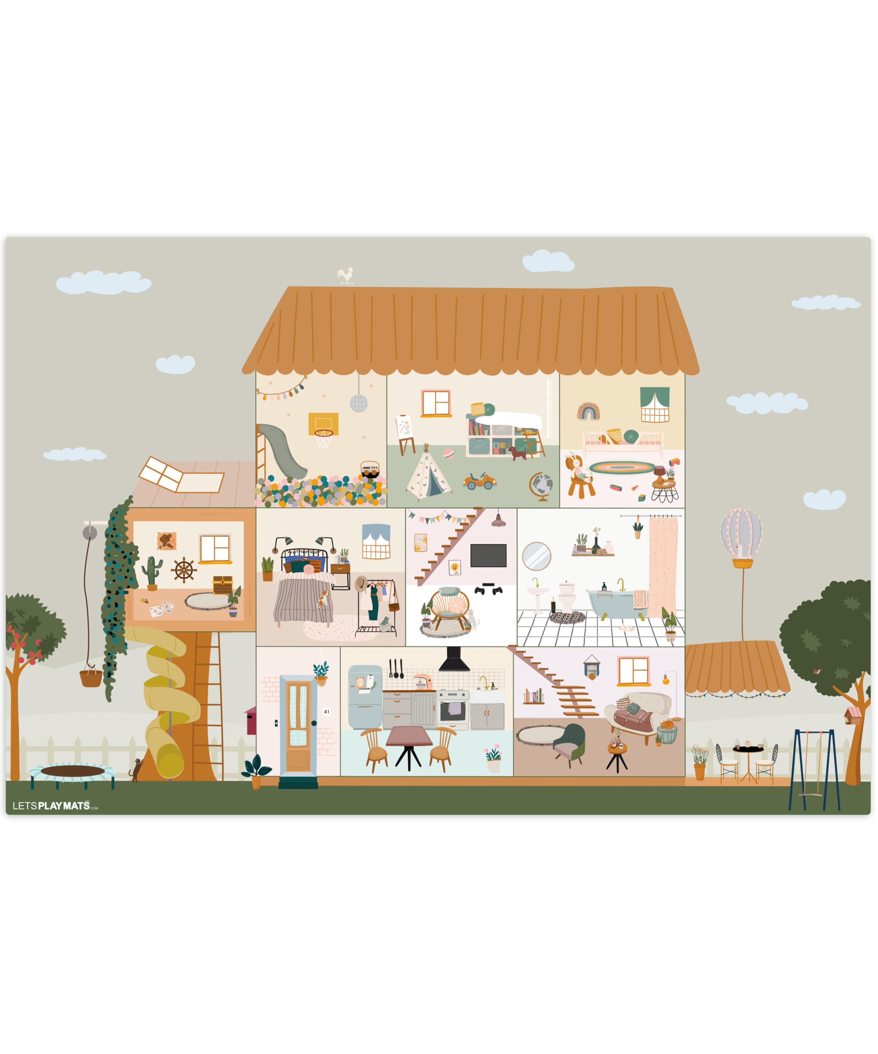 KINDERTEPPICH Puppenhaus - Kinder - Möbel - Design - Braun Spielmatte 105x70 cm - Hellgrau, Kunststoff (105/0.3cm) - OnlyWow