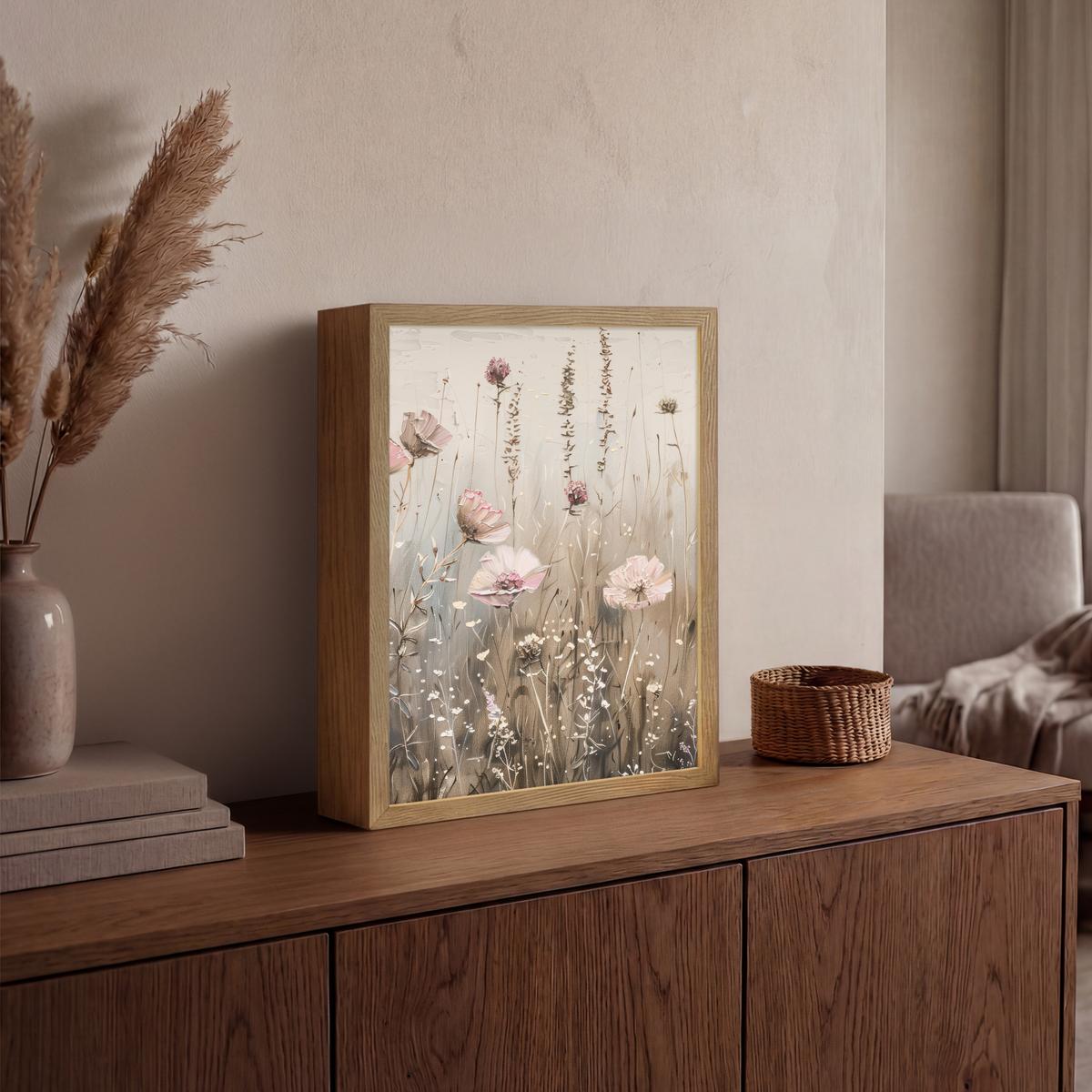 WANDLEUCHTE MIT AKKU Blumen - Rosa - Modern - Beige 30x40 cm - Altrosa, Holzwerkstoff (30/40/8cm) - OnlyWow