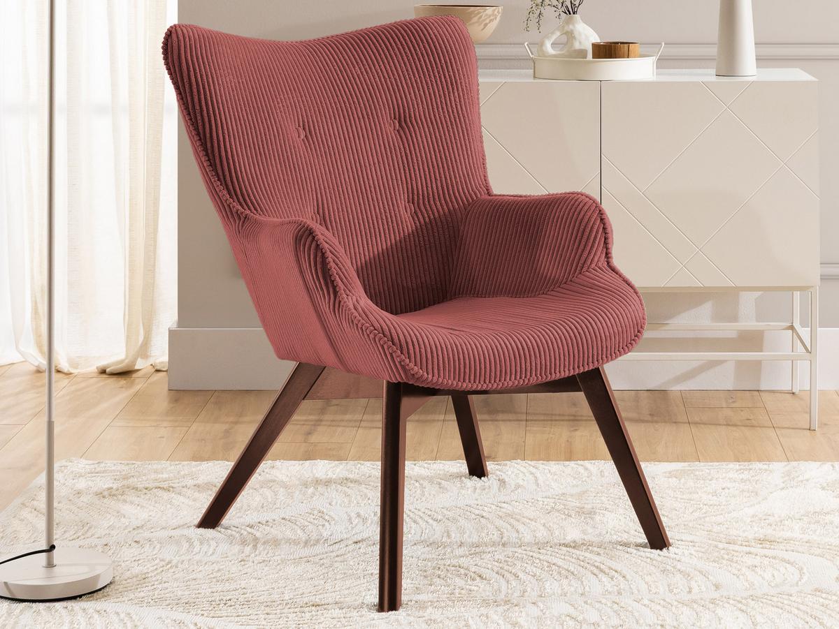 LOUNGESESSEL Lenari Terrakotta Cordstoff mit Füßen in Braun - Terracotta/Braun, Holz/Textil (71/96/86cm) - S-Style Möbel