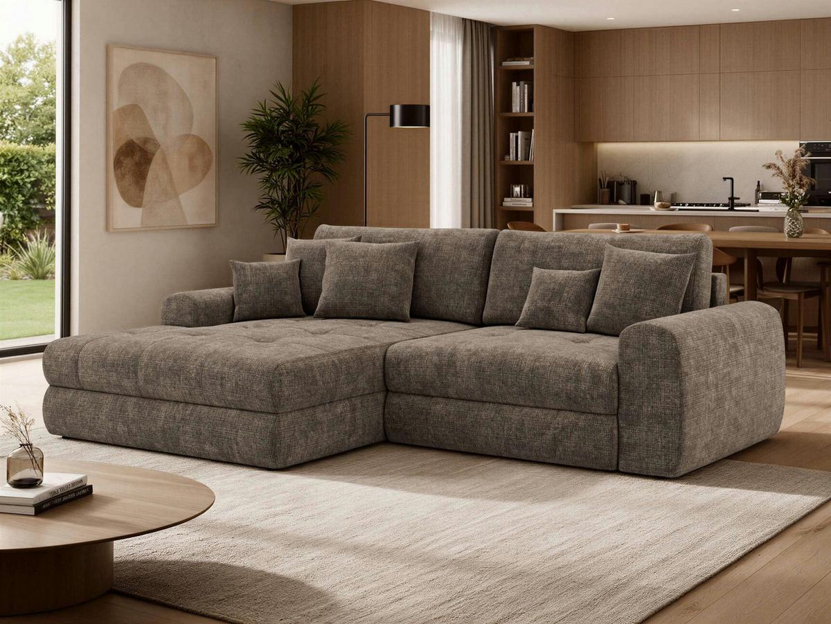 ECKSOFA ARELIA L - Braun Schenille grob gewebt - Rechts Seite - Schwarz/Braun, Kunststoff/Textil (205/292cm) - MKS