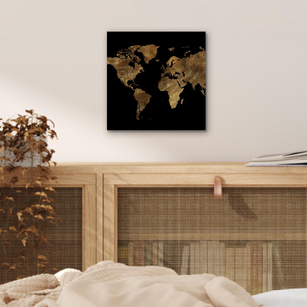 METALLBILD Weltkarte - Gold - Luxus - Erde - Schwarz 20x20 cm - Goldfarben, Metall (20/20cm) - MuchoWow
