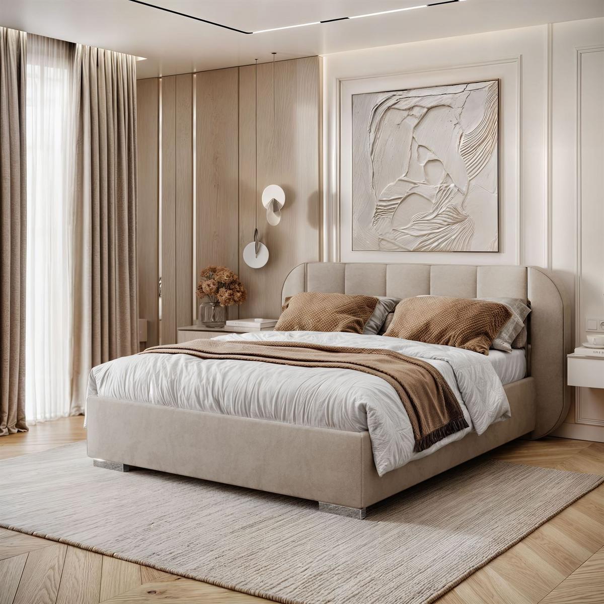 BETT AMARA SILVER 160x200 gepolstert mit Stauraum und Lattenrost, Royal Velvet 180 - Taupe, Textil (160/200cm) - Lookway