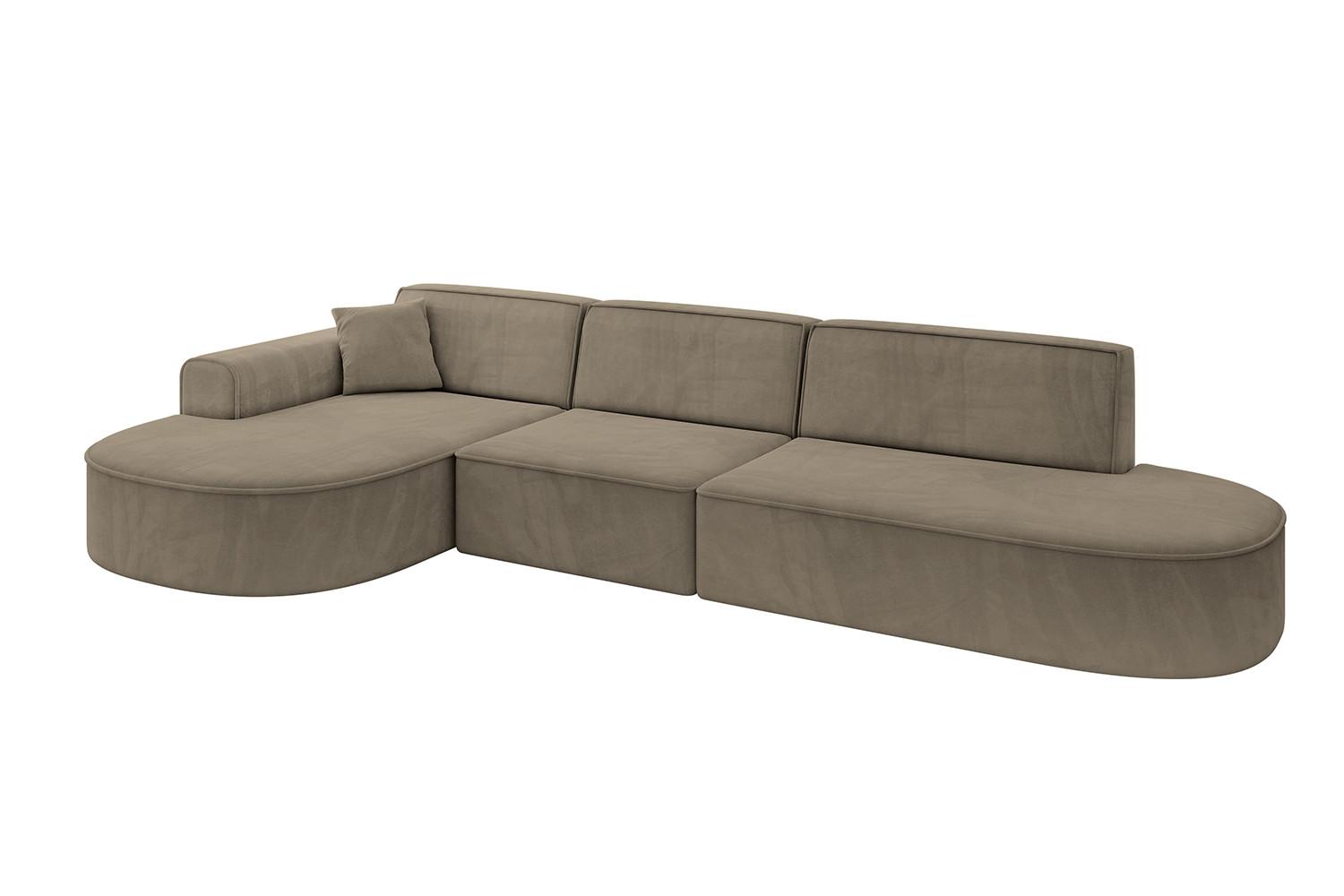 ECKSOFA Ottomane Links MARI-L2 - 328x171x79 cm Dunkelbraun Velours - Dunkelbraun/Schwarz, Holzwerkstoff/Kunststoff (328/171cm) - ALTDECOR
