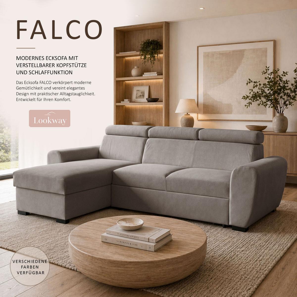 ECKSOFA FALCO mit Schlaffunktion Elli 28 - Grau, Textil (253/174cm) - Lookway